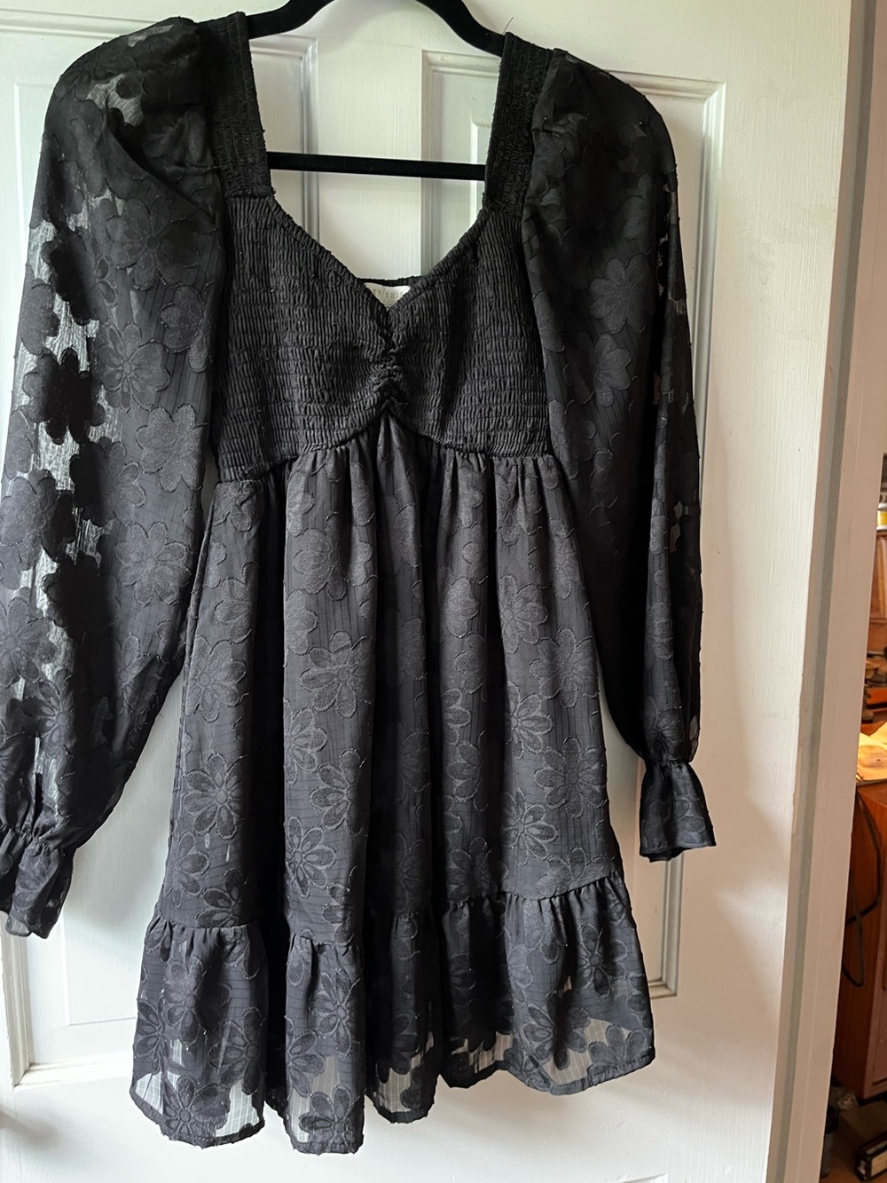 Smocked Black Floral Sheer Babydoll Tunic